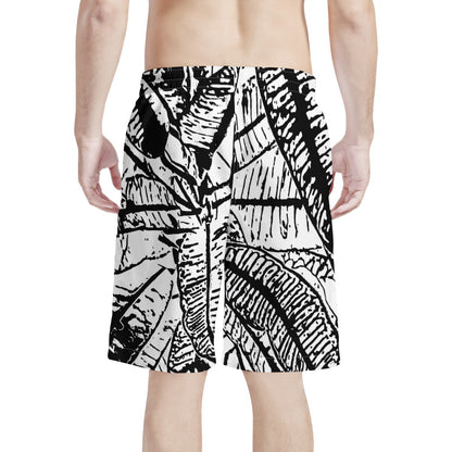 Men's All Over Print Board Shorts - Black and White Croton - Luxtrini, LLC