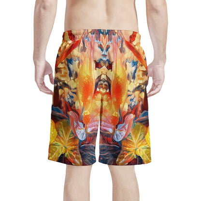 Men's All Over Print Board Shorts - Golden Peace Lily - Luxtrini, LLC