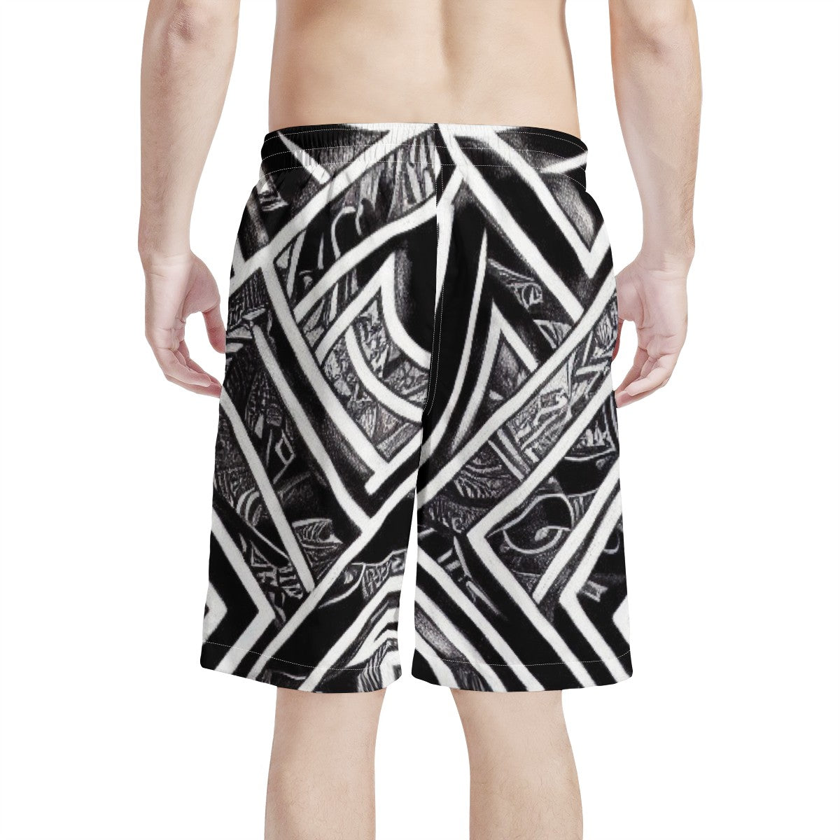 Black and White Polynesian Men's All Over Print Board Shorts