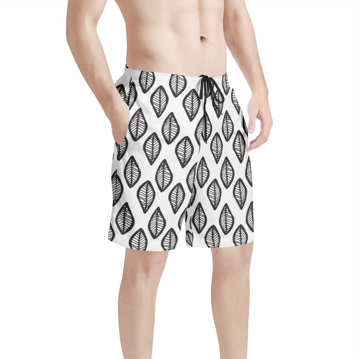 Men's All Over Print Board Shorts - African Mud Print #16 Black and White - Luxtrini, LLC