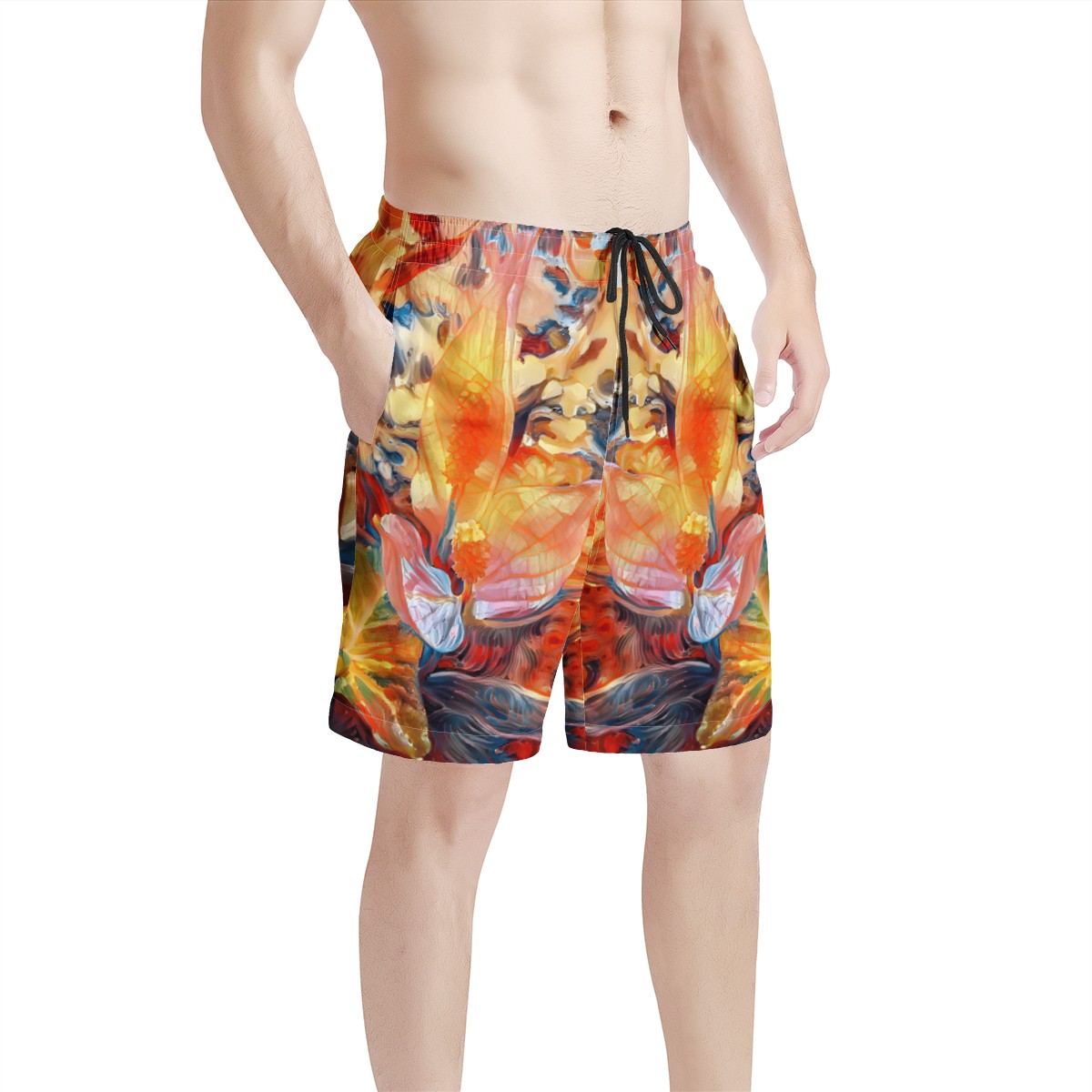 Men's All Over Print Board Shorts - Golden Peace Lily - Luxtrini, LLC