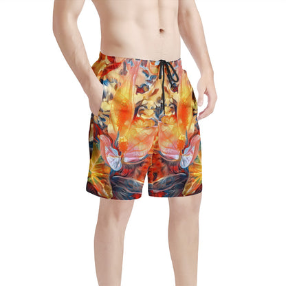 Men's All Over Print Board Shorts - Golden Peace Lily - Luxtrini, LLC