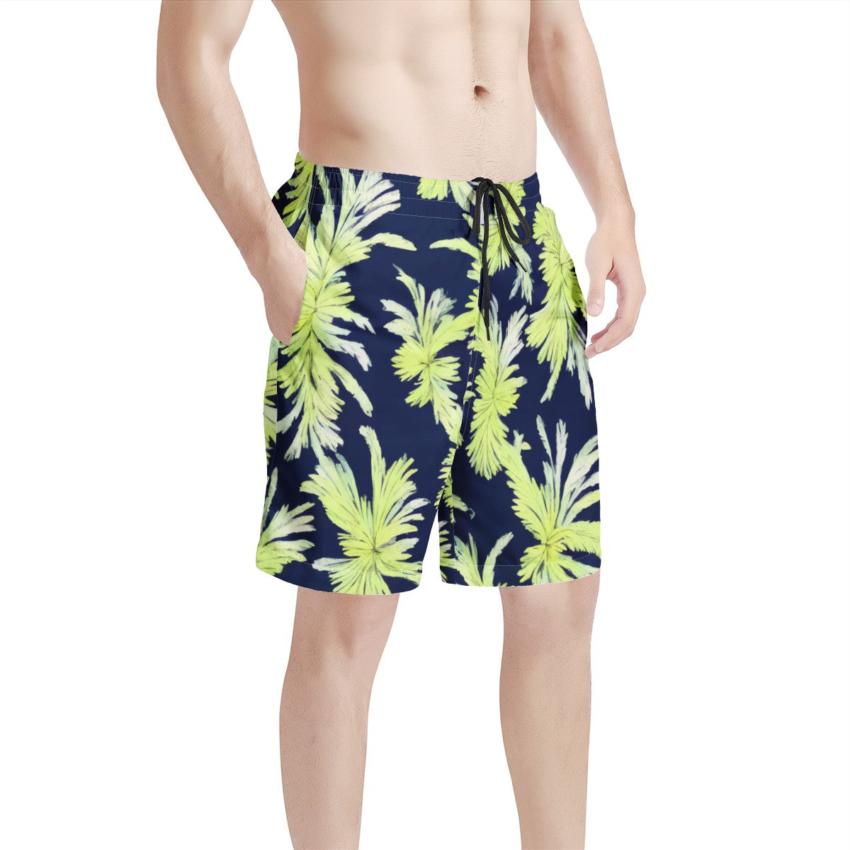 Puakenikeni - Lime Green and Black Men's All Over Print Board Shorts - Luxtrini, LLC