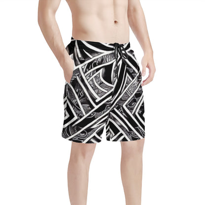 Black and White Polynesian Men's All Over Print Board Shorts