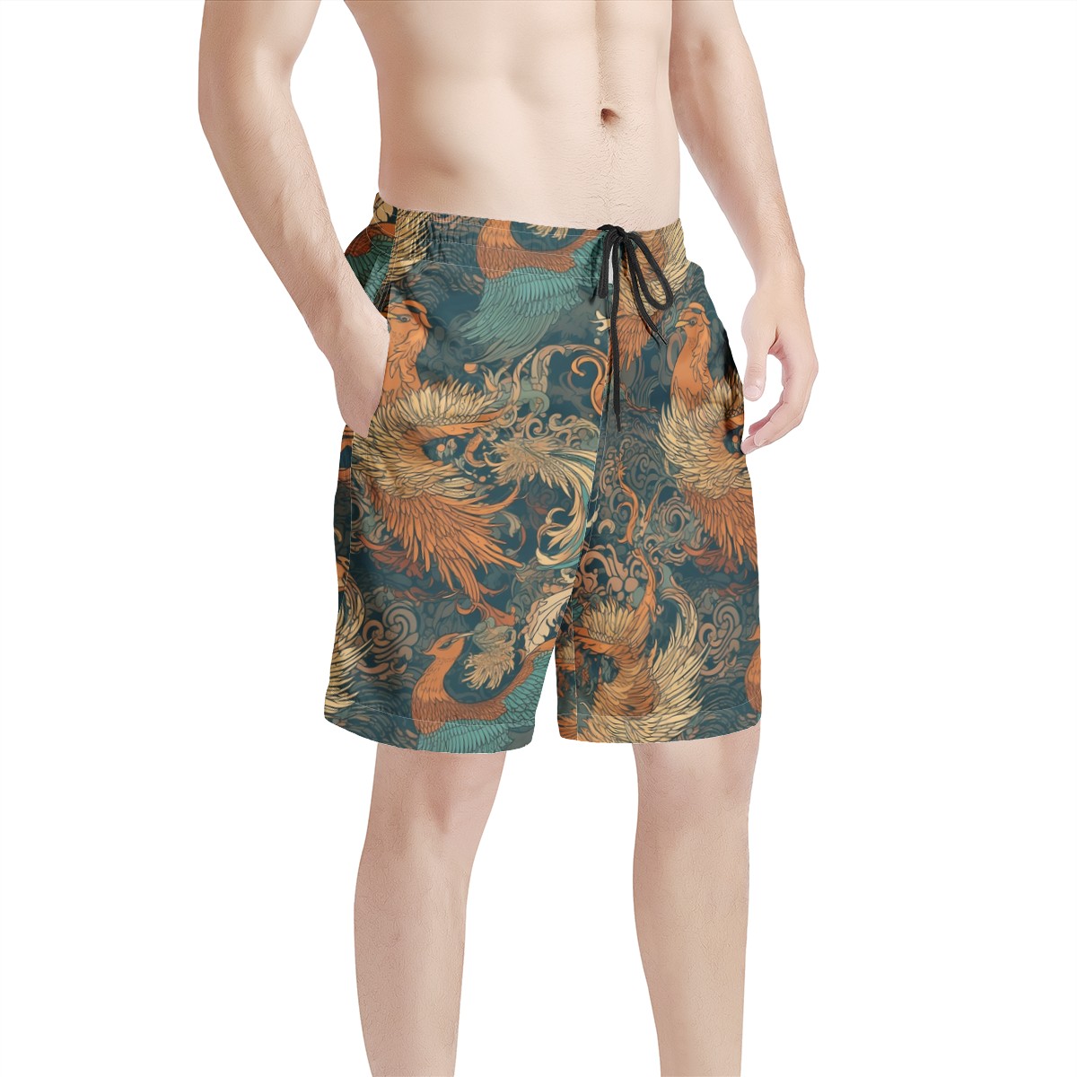 Majestic Dragon and Graceful Phoenix Men's All Over Print Board Shorts