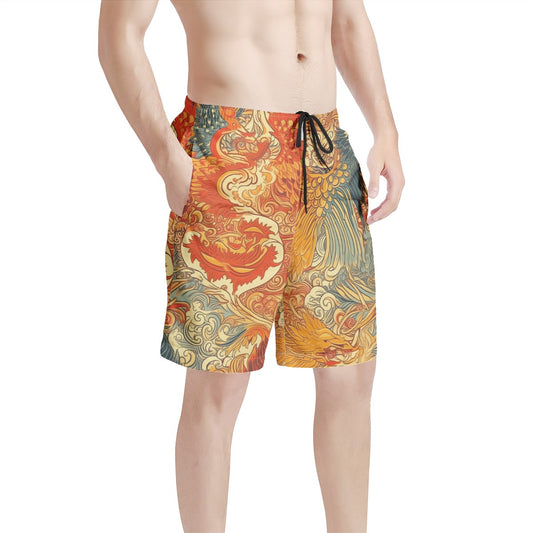 Experience the magic of ancient Chinese mythology with our exquisite Dragon and Phoenix Men's All Over Print Board Shorts