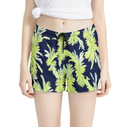 Puakenikeni - Lime Green and Black Women's All Over Print Casual Shorts - Luxtrini, LLC