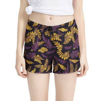 Lauae Purple and Yellow Women's All Over Print Casual Shorts Women White