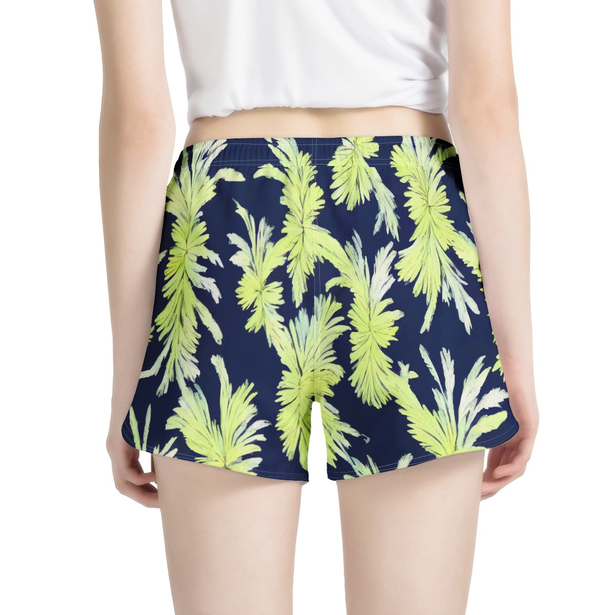 Puakenikeni - Lime Green and Black Women's All Over Print Casual Shorts - Luxtrini, LLC