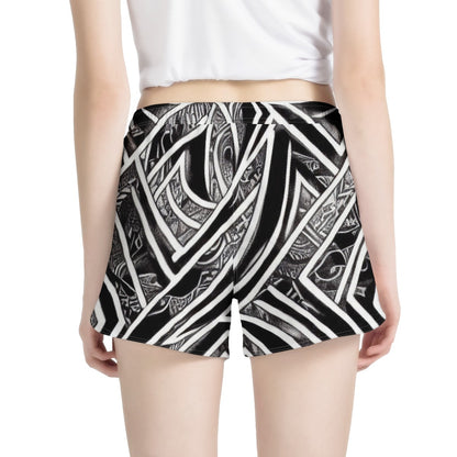 Black and White Polynesian Women's All Over Print Casual Shorts