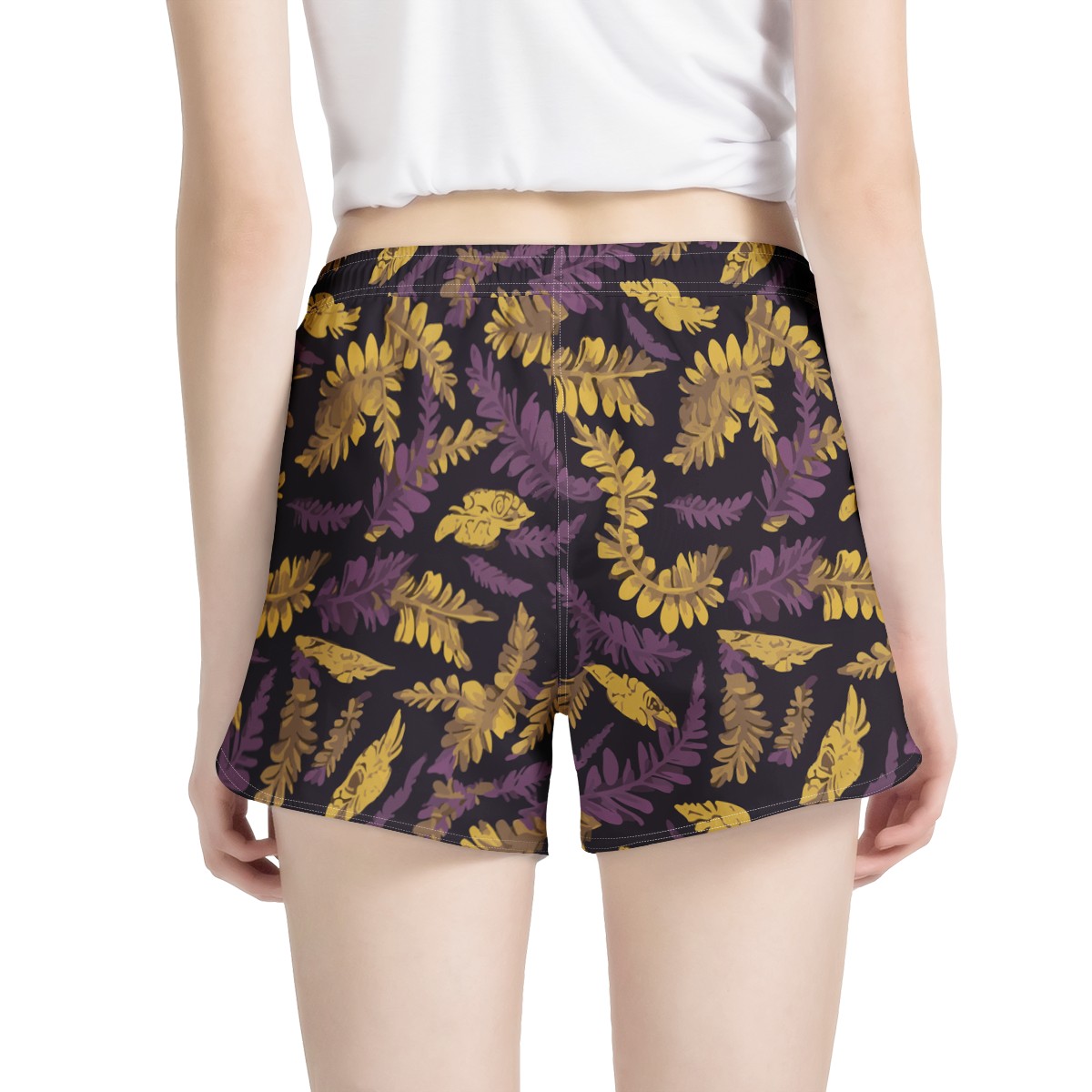 Lauae Purple and Yellow Women's All Over Print Casual Shorts
