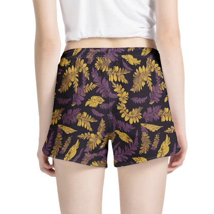 Lauae Purple and Yellow Women's All Over Print Casual Shorts