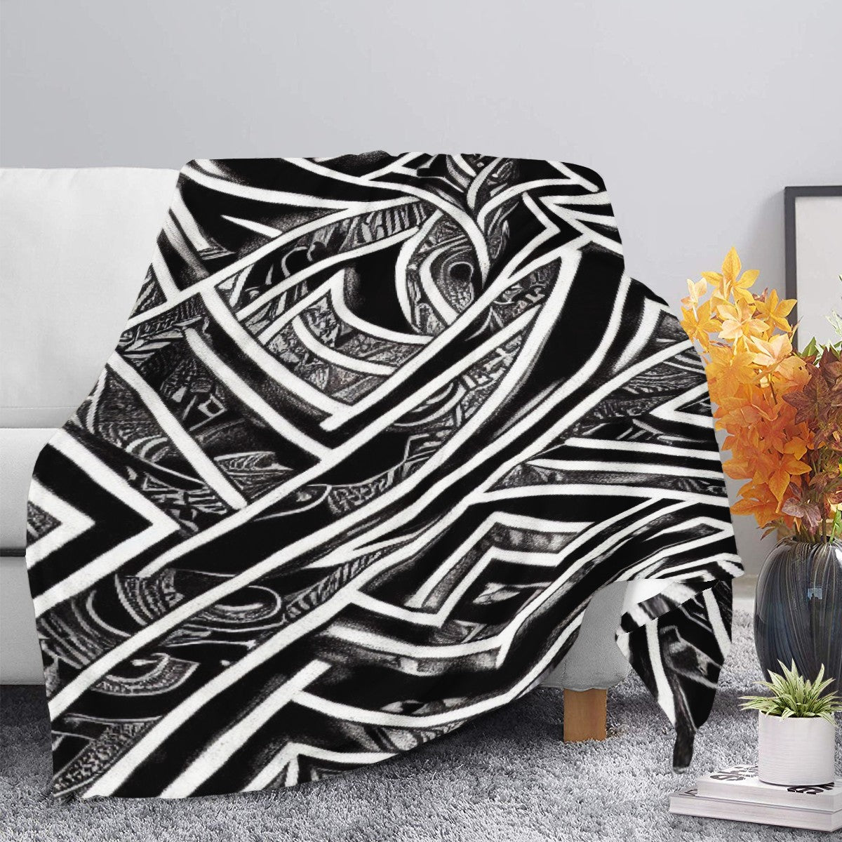 Black and White Polynesian Blankets