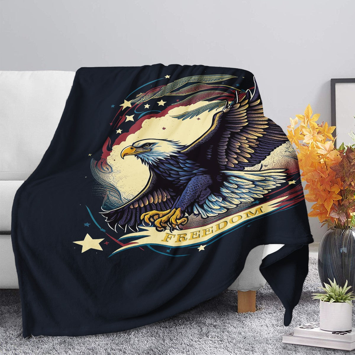 Freedom Flyer: Celebrating the Bald Eagle as a Symbol of Freedom and Strength in the USA Blankets Universal
