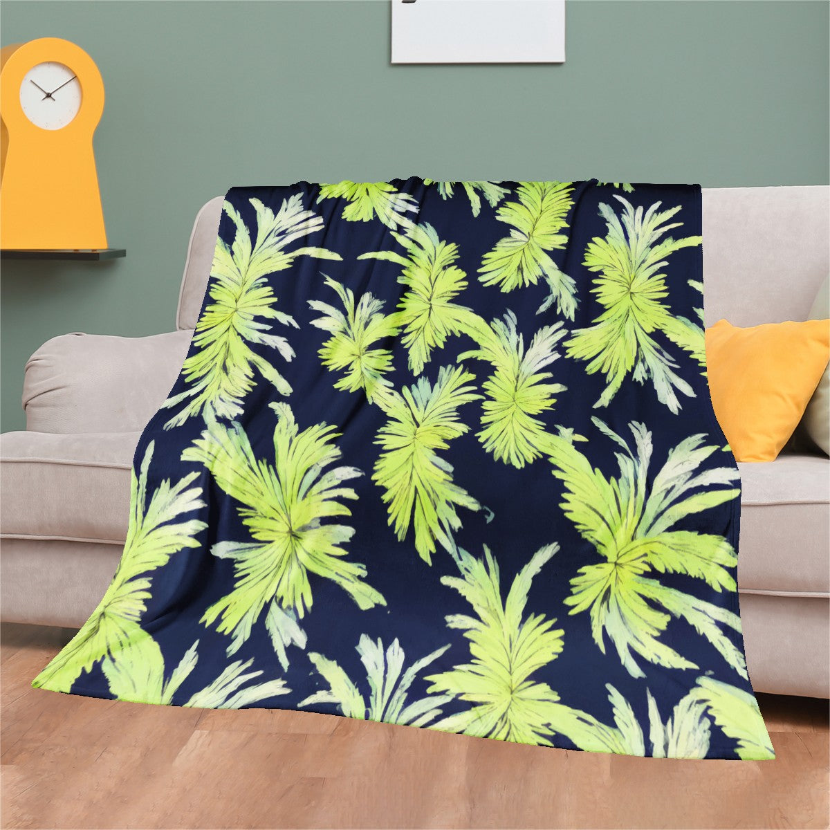 Puakenikeni - Lime Green and Black Blankets - Luxtrini, LLC