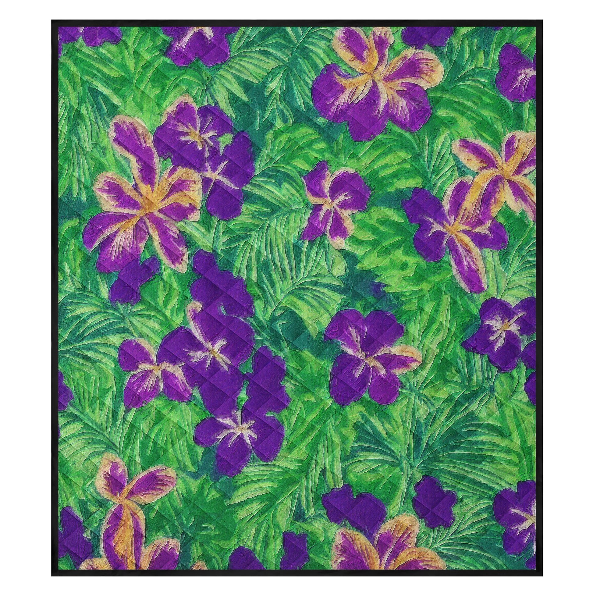 Blue Flag Iris on Green Quilt Bed - Luxtrini, LLC