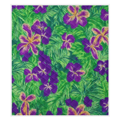 Blue Flag Iris on Green Quilt Bed - Luxtrini, LLC