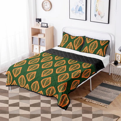 Quilt Bed Set - African Mud Cloth #16 Green and Orange - Luxtrini, LLC