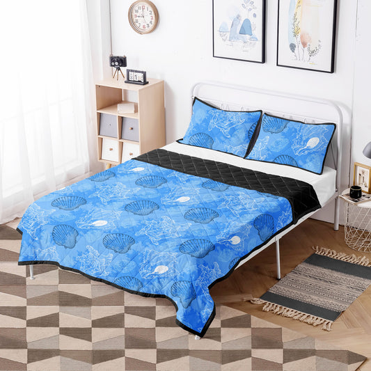 Quilt Bed Set - Blue Seashell Ocean - Luxtrini, LLC