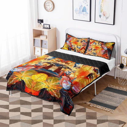 Quilt Bed Set - Golden Peace Lily - Luxtrini, LLC