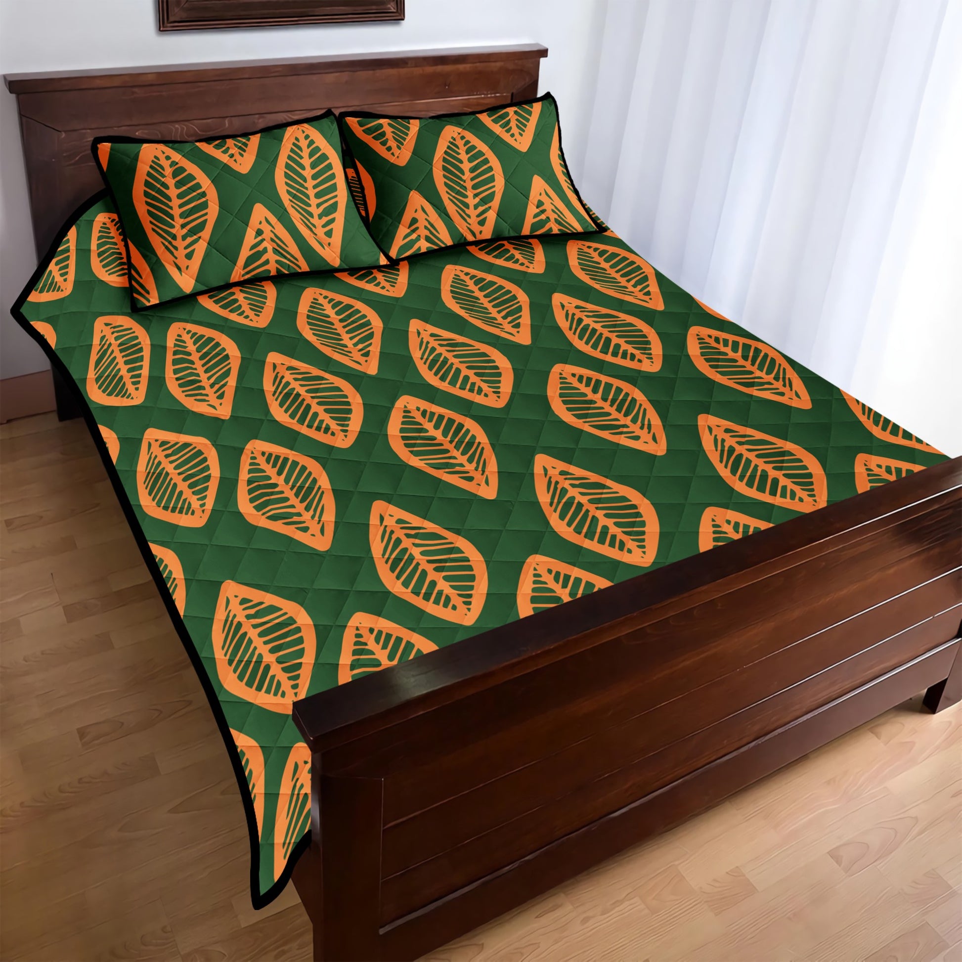 Quilt Bed Set - African Mud Cloth #16 Green and Orange - Luxtrini, LLC