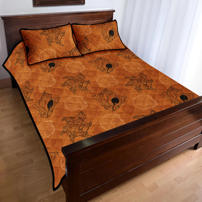 Quilt Bed Set - Sea Shell Ocean Design in Orange - Luxtrini, LLC