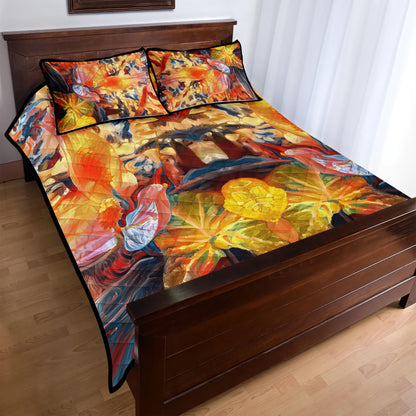 Quilt Bed Set - Golden Peace Lily - Luxtrini, LLC