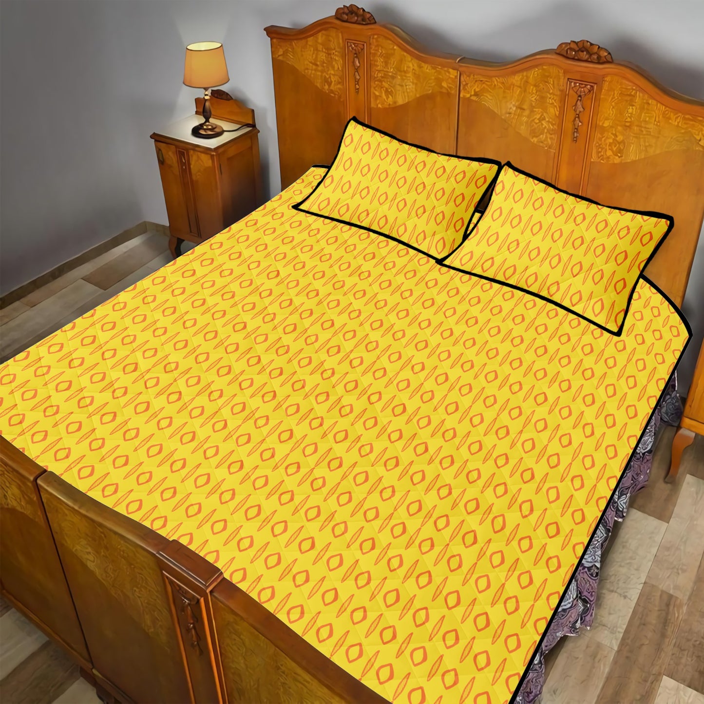 Quilt Bed Set - African Mud Print #14 Yellow - Luxtrini, LLC