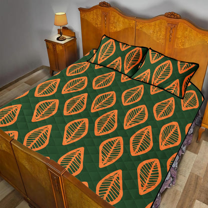 Quilt Bed Set - African Mud Cloth #16 Green and Orange - Luxtrini, LLC