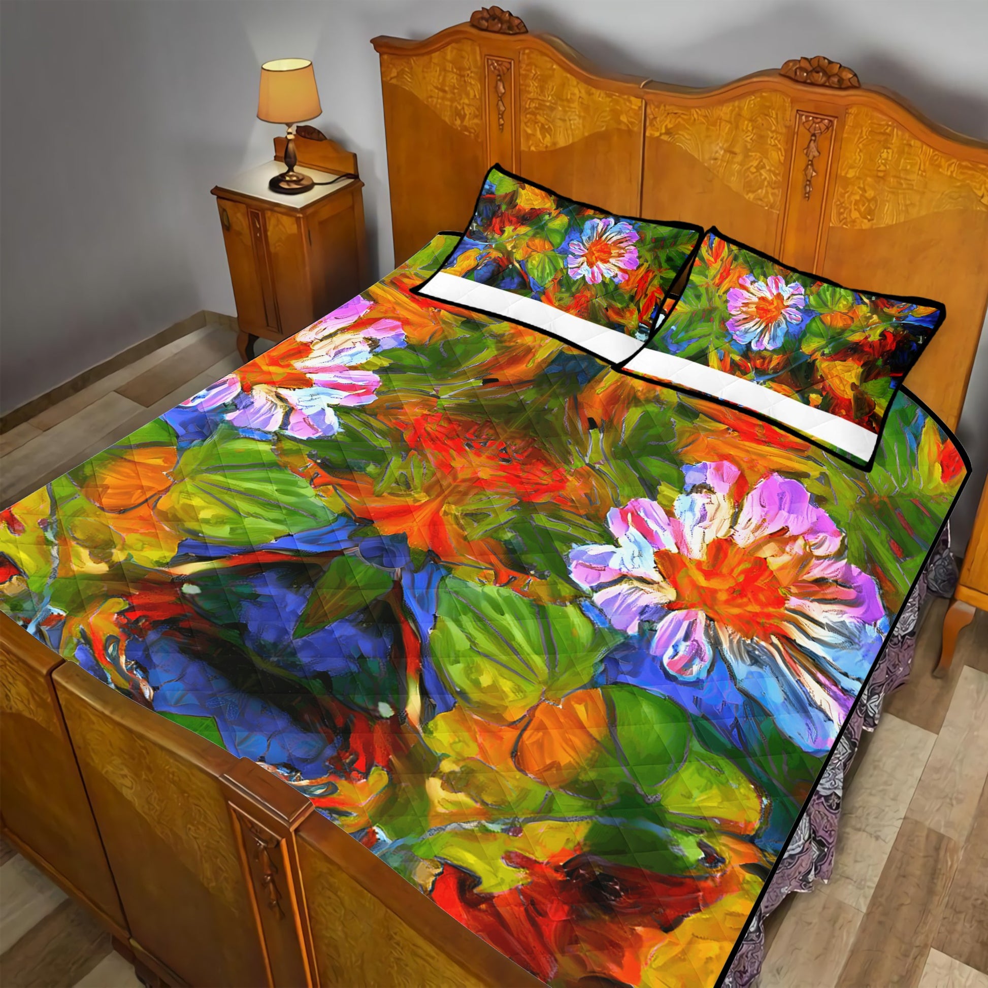 Quilt Bed Set - Petunia Flower - Luxtrini, LLC