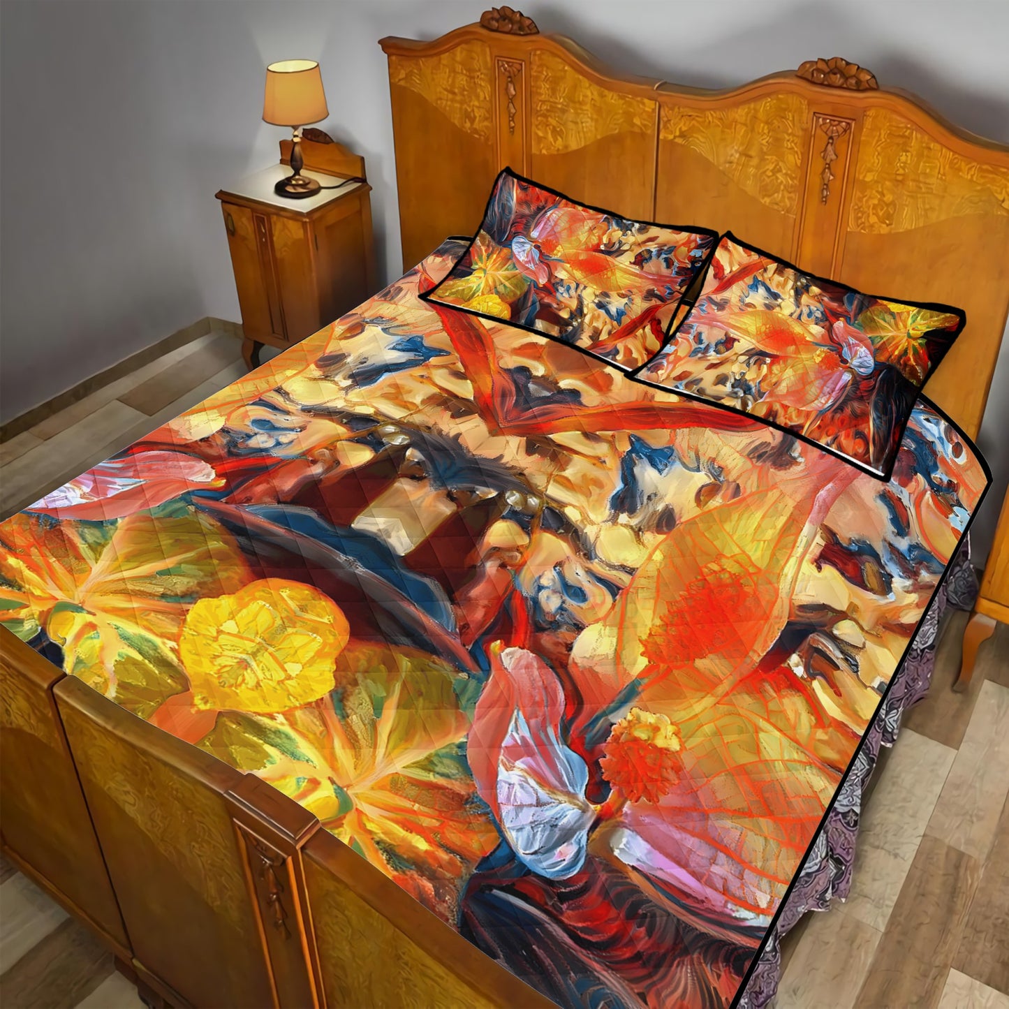 Quilt Bed Set - Golden Peace Lily - Luxtrini, LLC