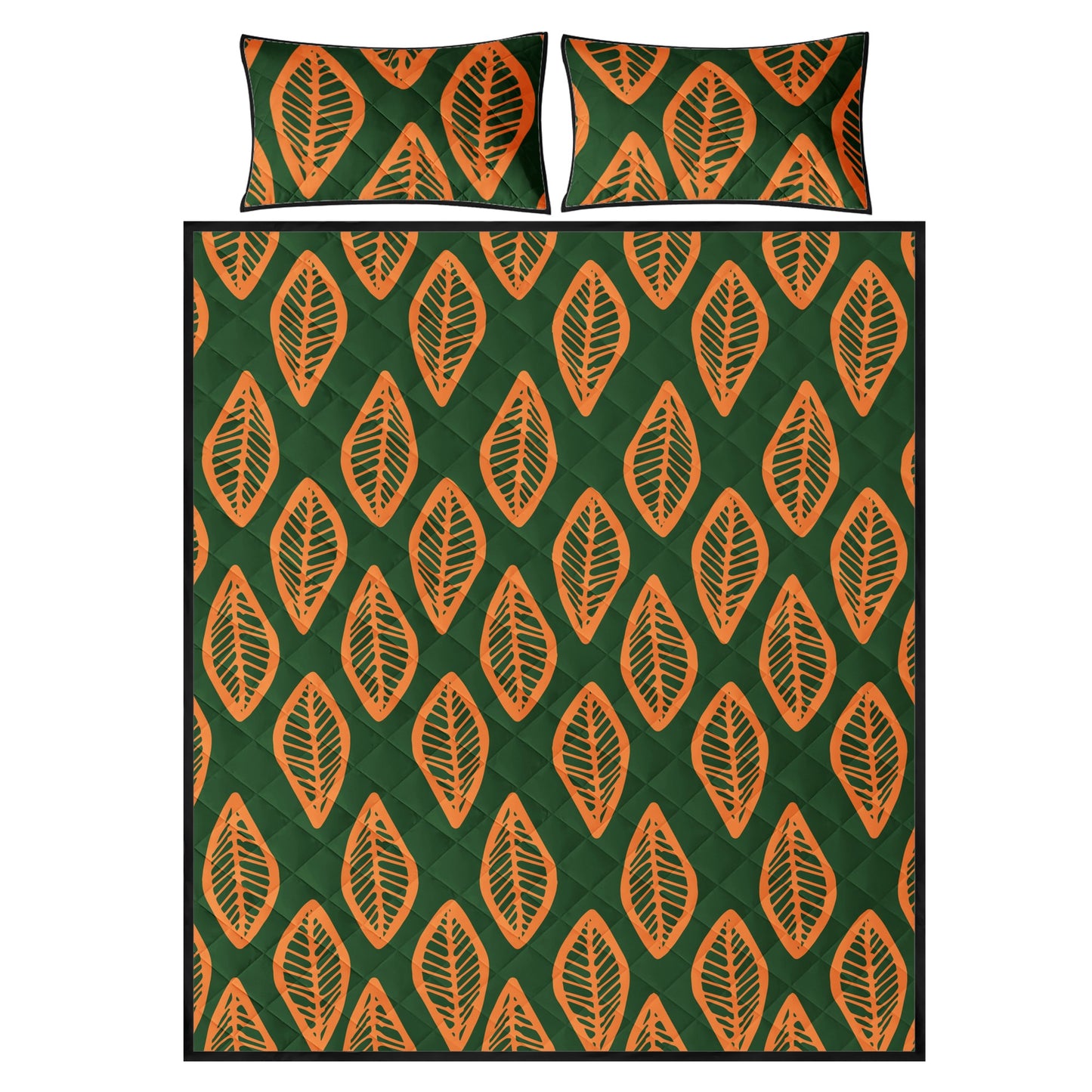 Quilt Bed Set - African Mud Cloth #16 Green and Orange - Luxtrini, LLC