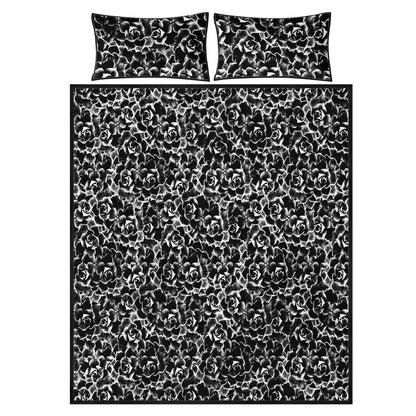 Quilt Bed Set - Dark Black and White Floral Pattern - Luxtrini, LLC