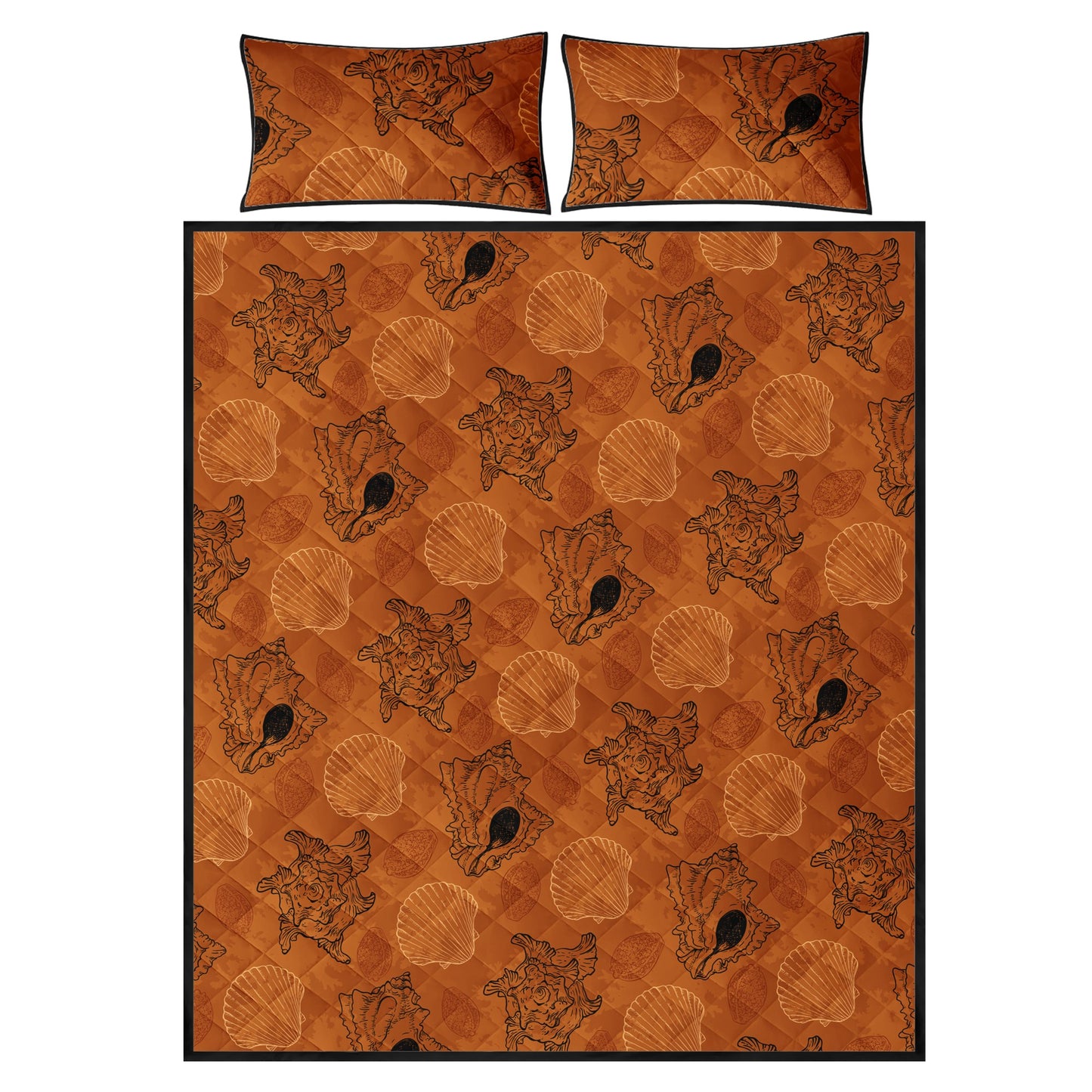 Quilt Bed Set - Sea Shell Ocean Design in Orange - Luxtrini, LLC