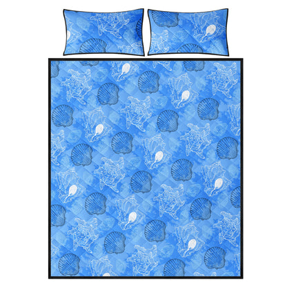 Quilt Bed Set - Blue Seashell Ocean - Luxtrini, LLC