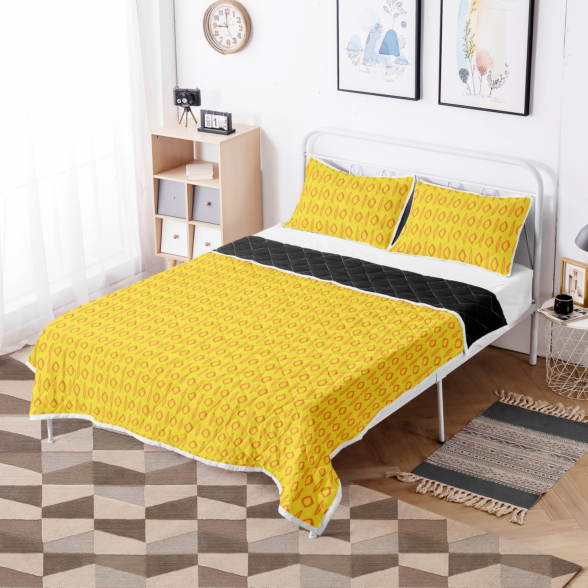 Quilt Bed Set - African Mud Print #14 Yellow - Luxtrini, LLC