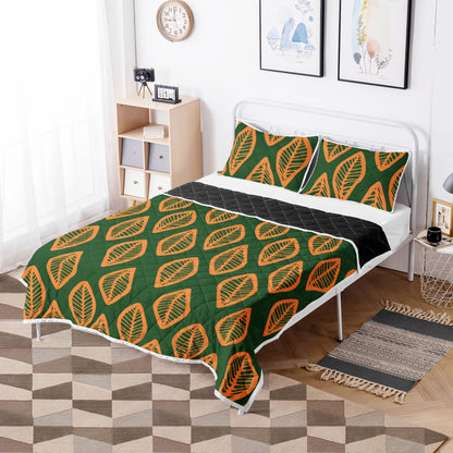 Quilt Bed Set - African Mud Cloth #16 Green and Orange - Luxtrini, LLC