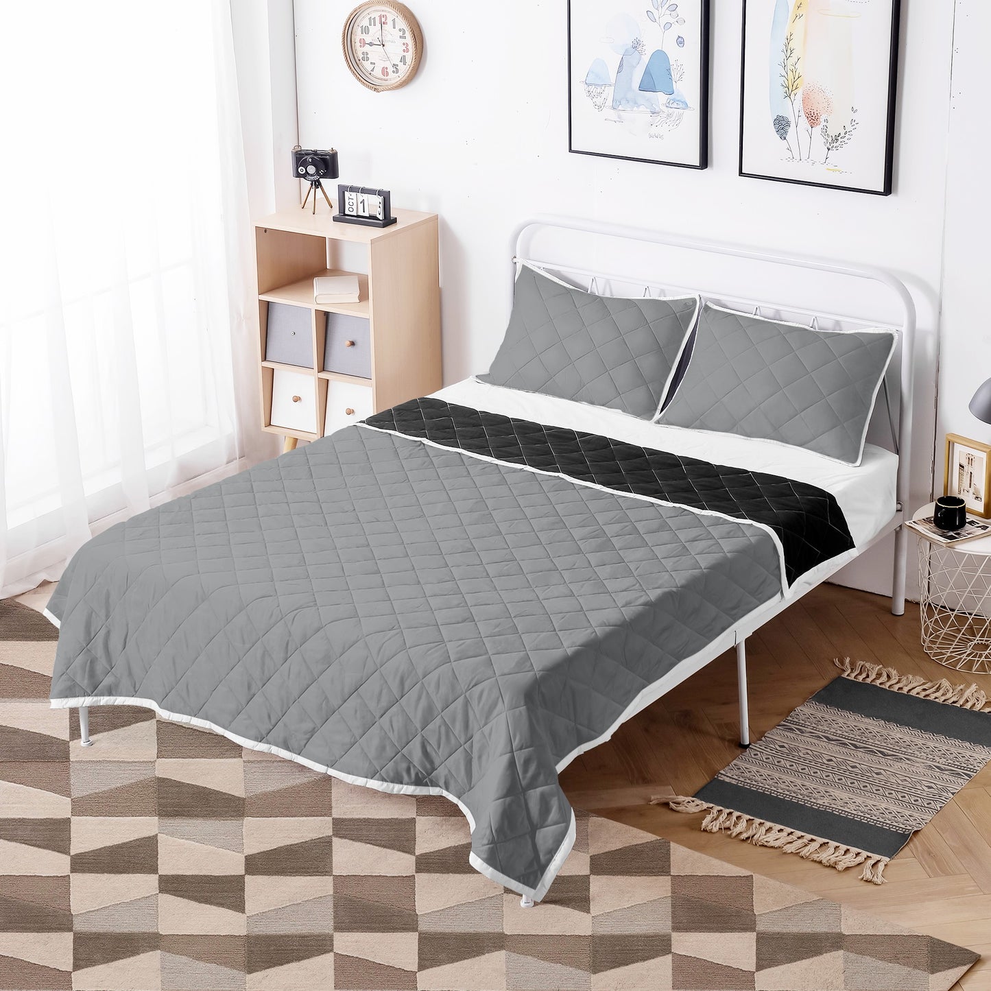 Quilt Bed Set -Basic Gray - Luxtrini, LLC