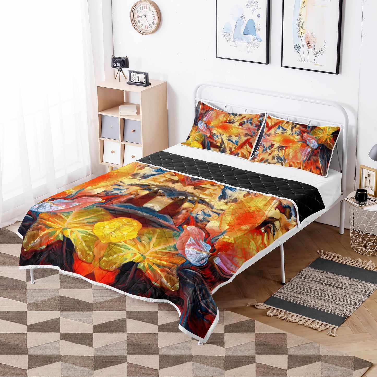 Quilt Bed Set - Golden Peace Lily - Luxtrini, LLC