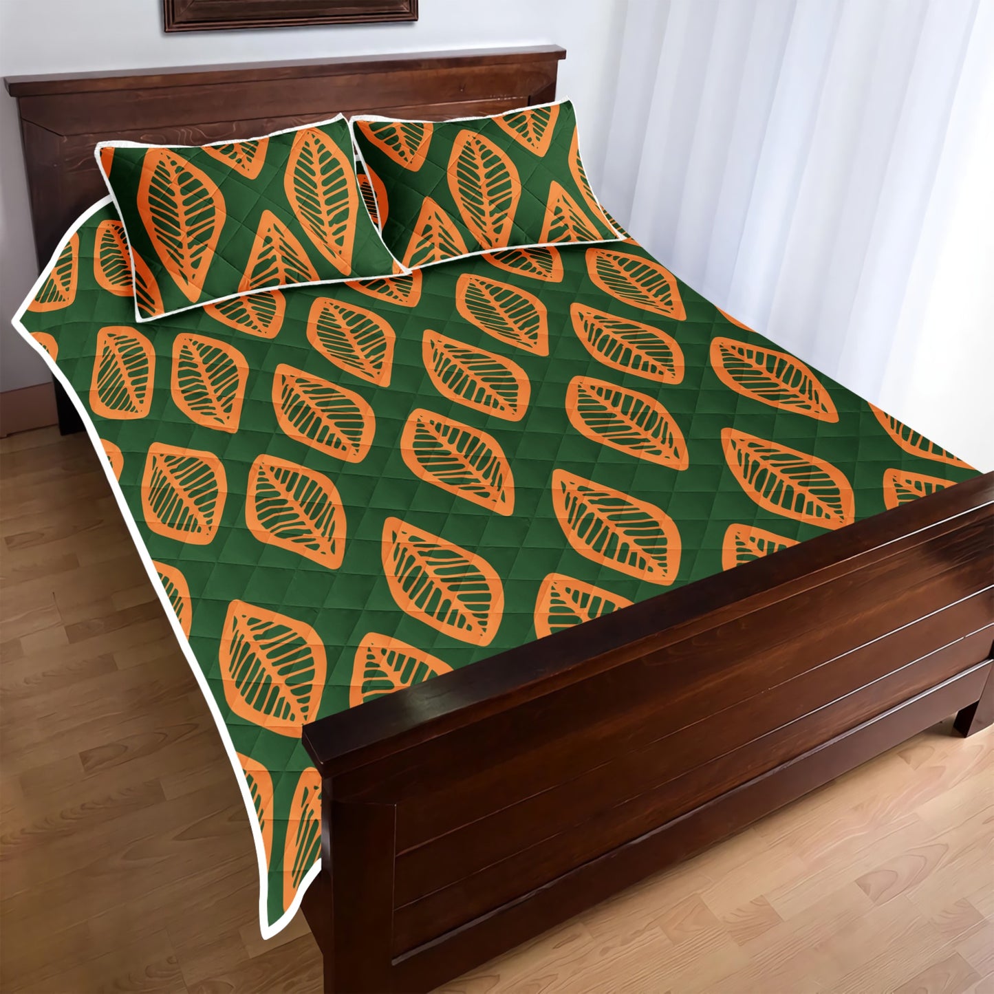 Quilt Bed Set - African Mud Cloth #16 Green and Orange - Luxtrini, LLC