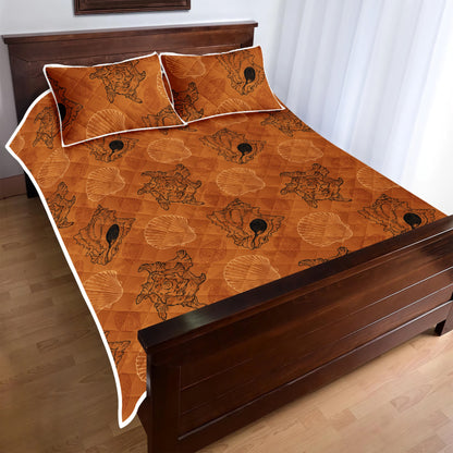 Quilt Bed Set - Sea Shell Ocean Design in Orange - Luxtrini, LLC