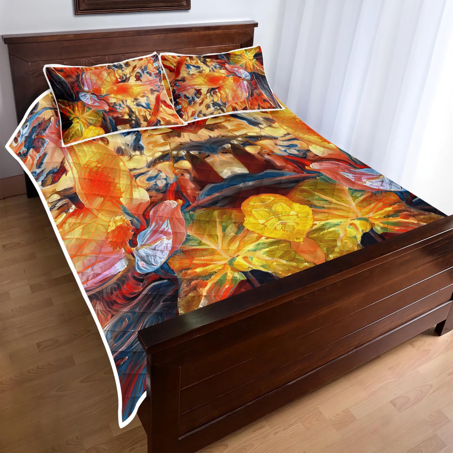 Quilt Bed Set - Golden Peace Lily - Luxtrini, LLC