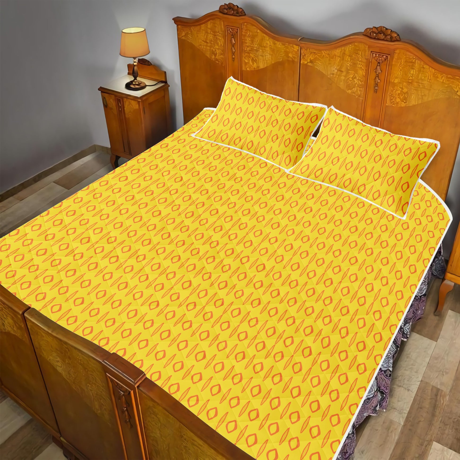 Quilt Bed Set - African Mud Print #14 Yellow - Luxtrini, LLC