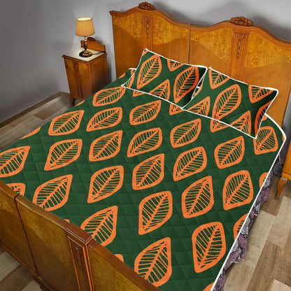 Quilt Bed Set - African Mud Cloth #16 Green and Orange - Luxtrini, LLC