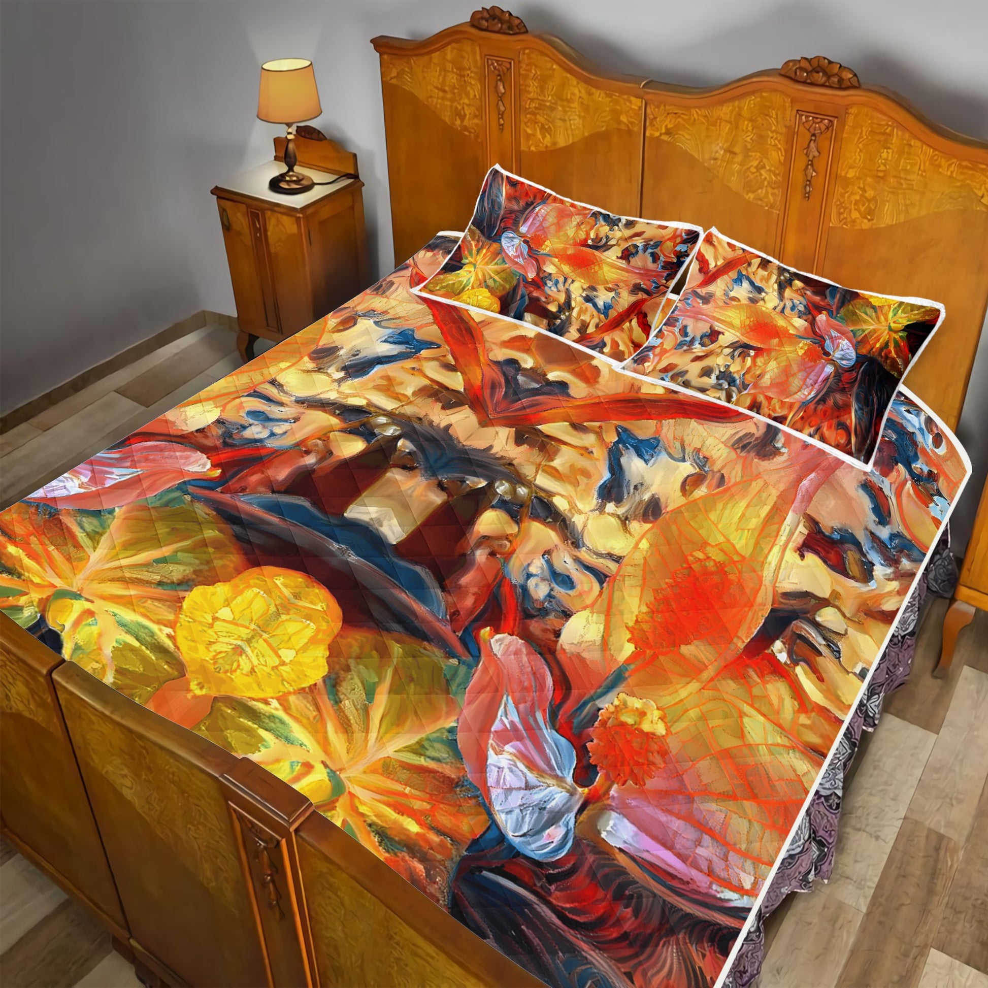 Quilt Bed Set - Golden Peace Lily - Luxtrini, LLC