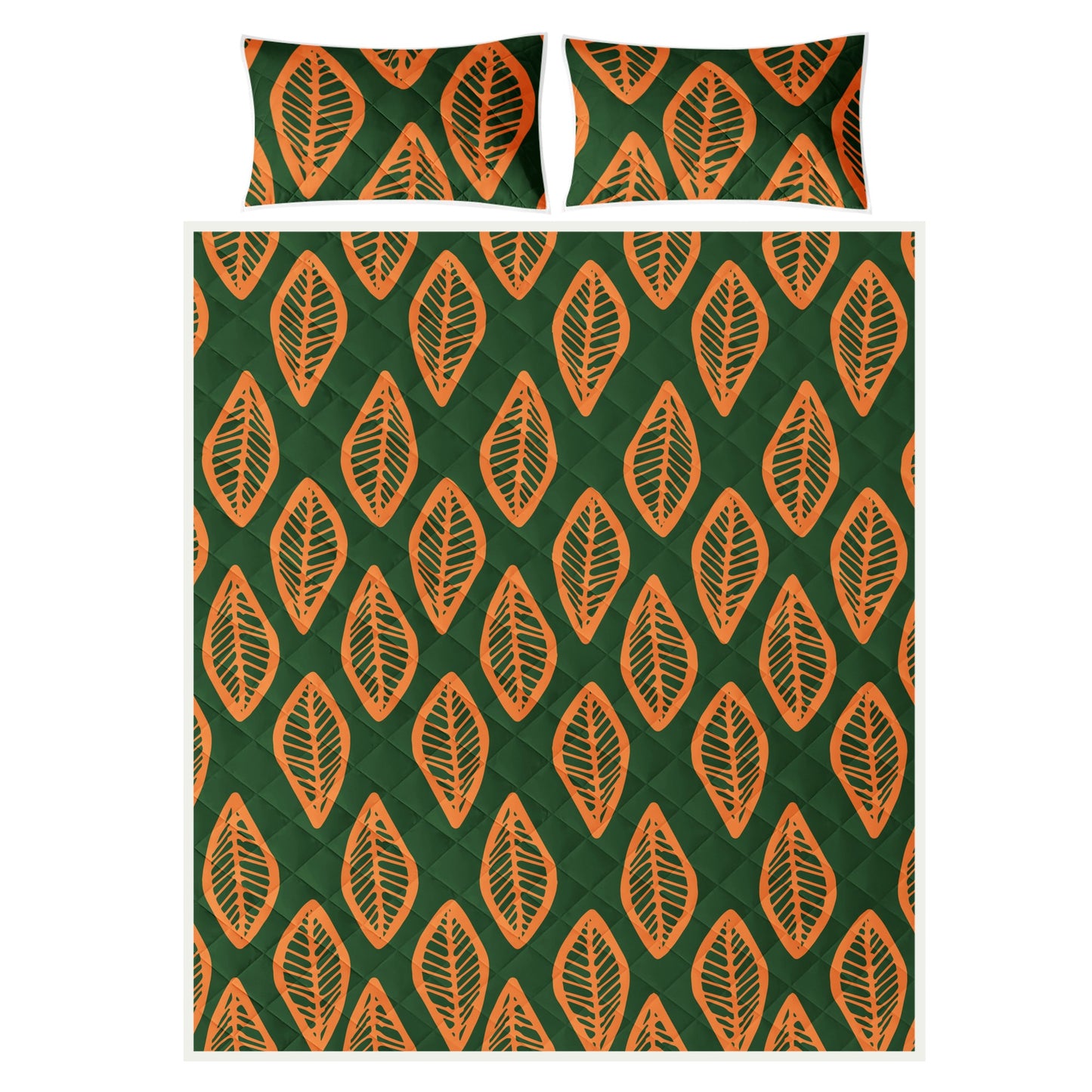 Quilt Bed Set - African Mud Cloth #16 Green and Orange - Luxtrini, LLC