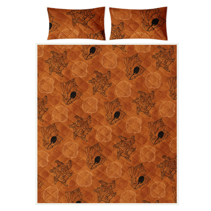 Quilt Bed Set - Sea Shell Ocean Design in Orange - Luxtrini, LLC