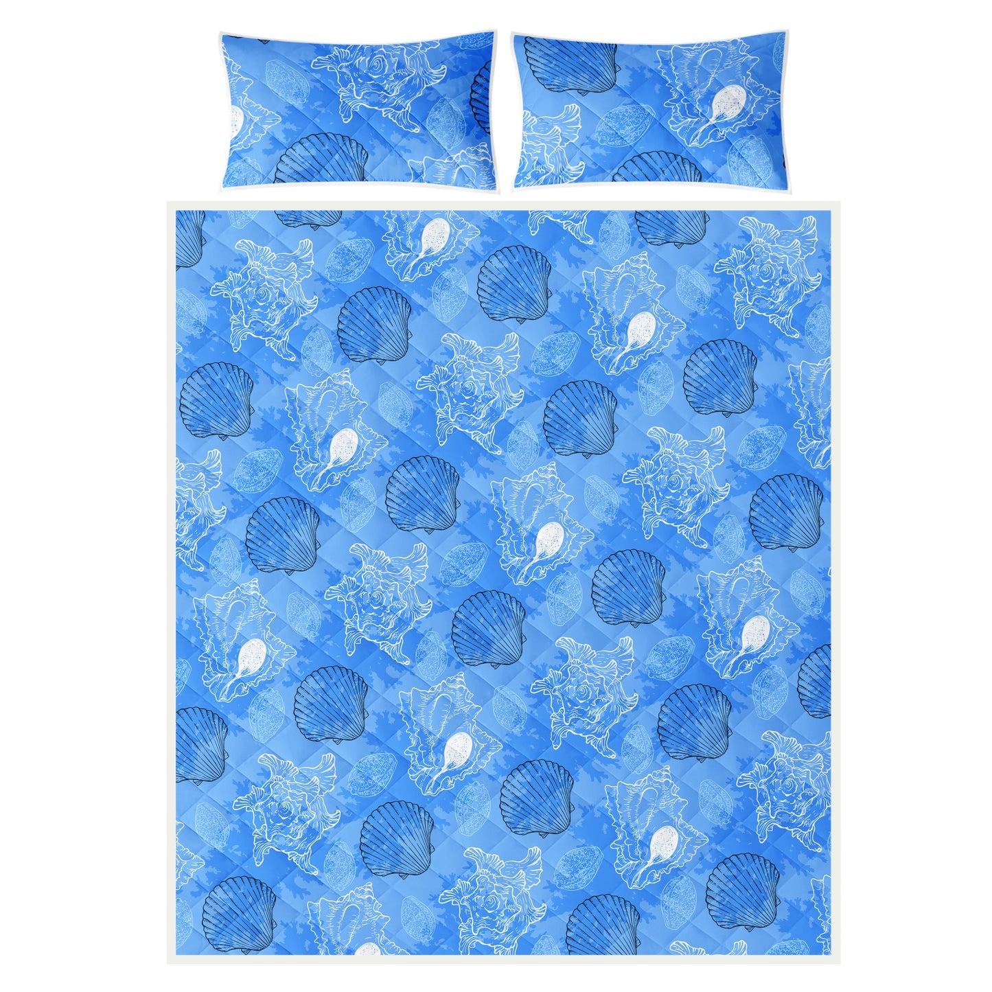 Quilt Bed Set - Blue Seashell Ocean - Luxtrini, LLC