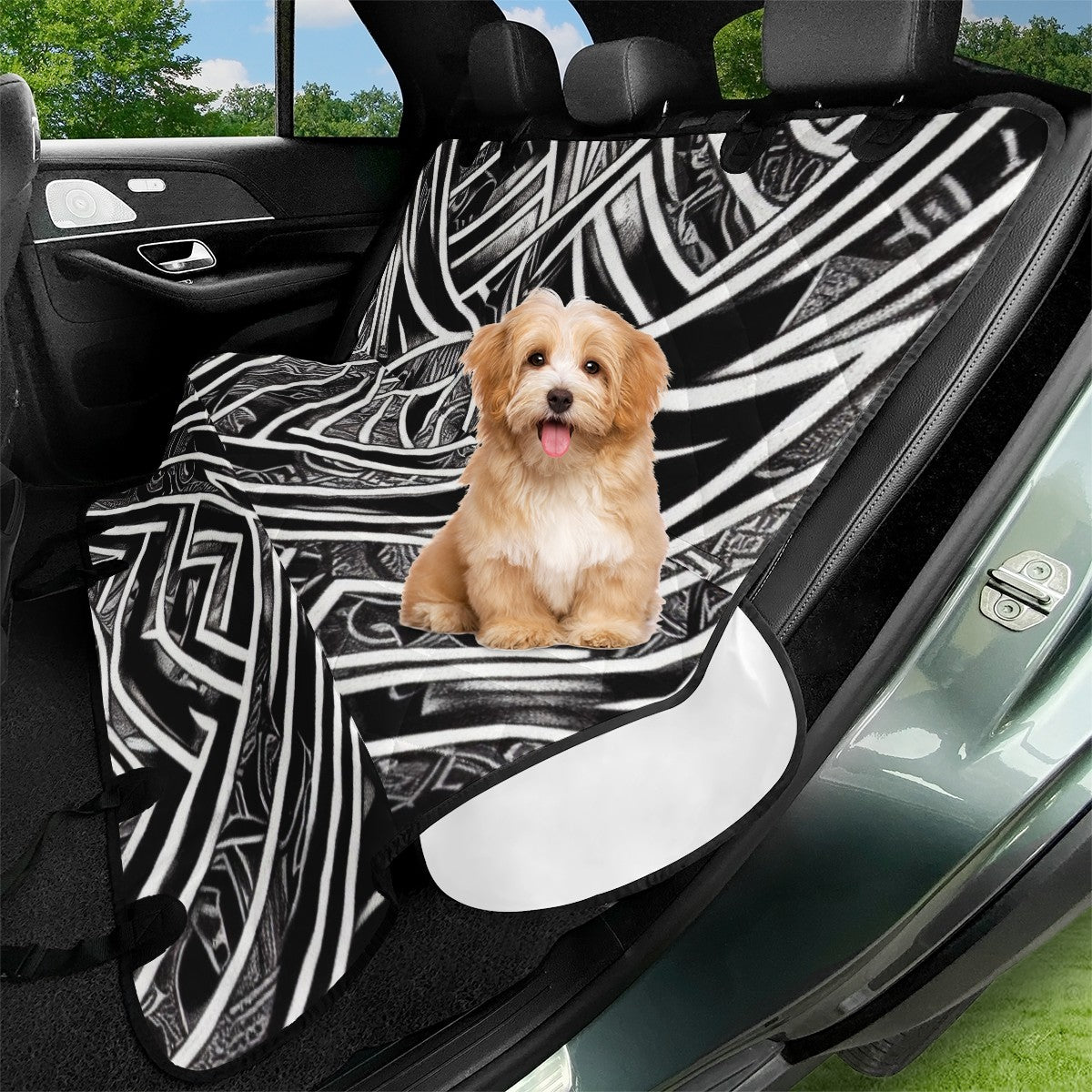 Black and White Polynesian Pet Seat Covers