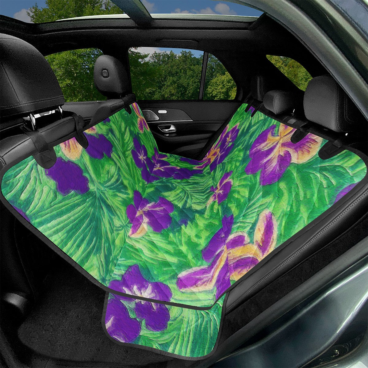 Blue Flag Iris on Green Pet Seat Covers - Luxtrini, LLC